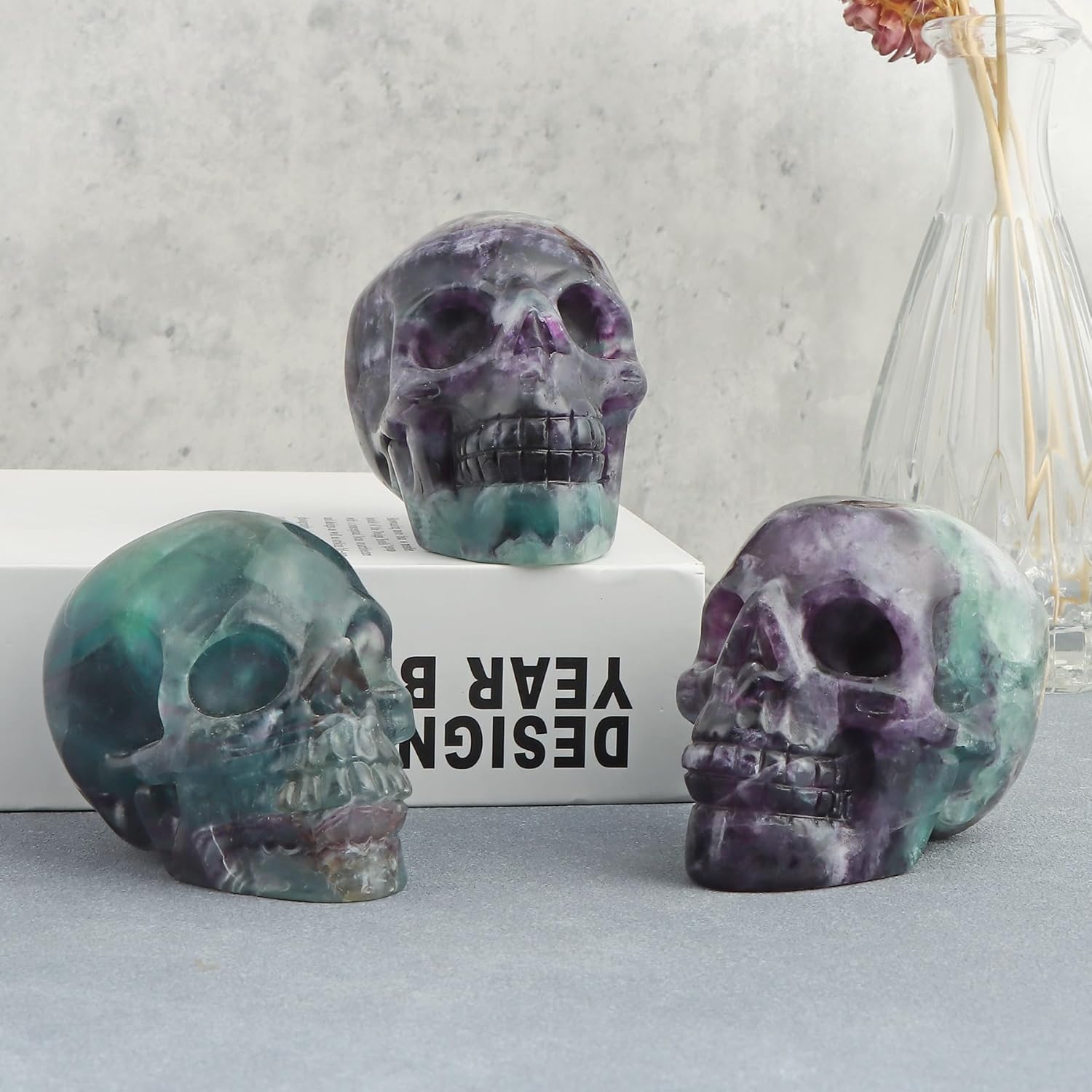 LEADGEM Rainbow Fluorite Crystal Skull Statue 30 Inch