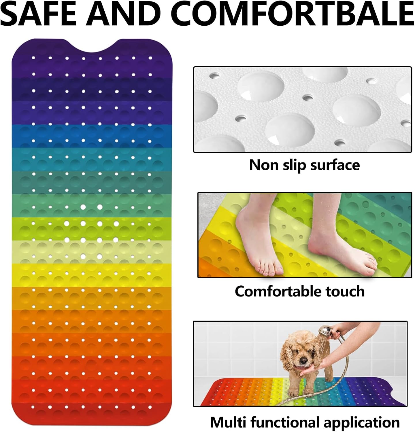 Lnond Rainbow Bathtub Mat 40 x 16 Inch Non-Slip