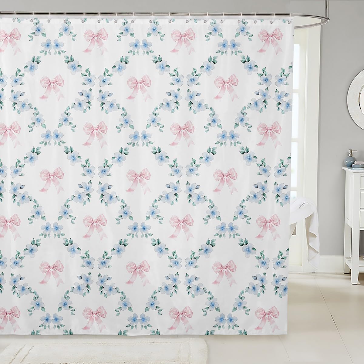 Erosebridal Pink Kawaii Ribbon Bow Shower Curtain