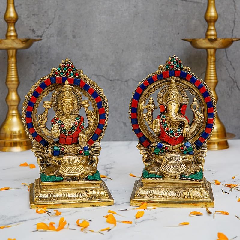 Statuestudio Sitting Ganesha Lakshmi Brass Statue 1