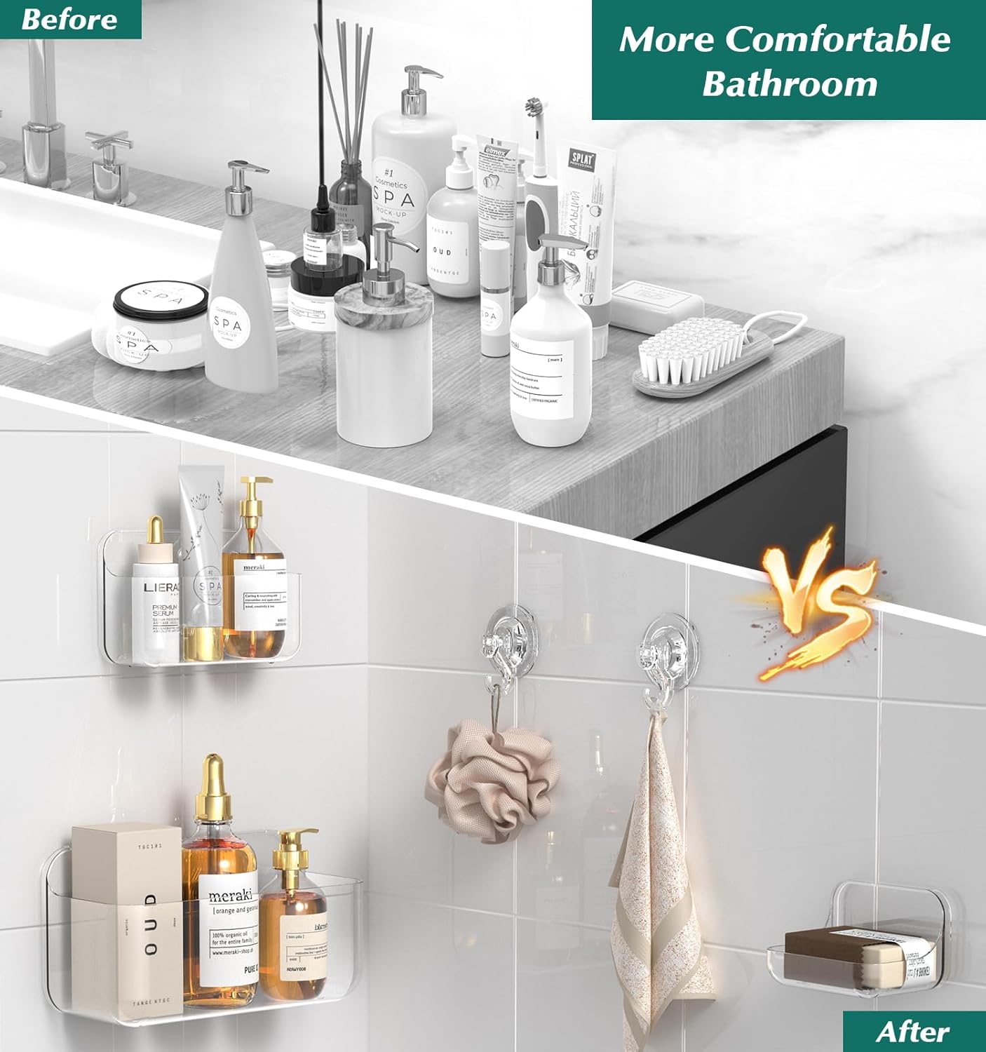 AmazonBasics 5 Pack Clear Acrylic Shower Caddy 1