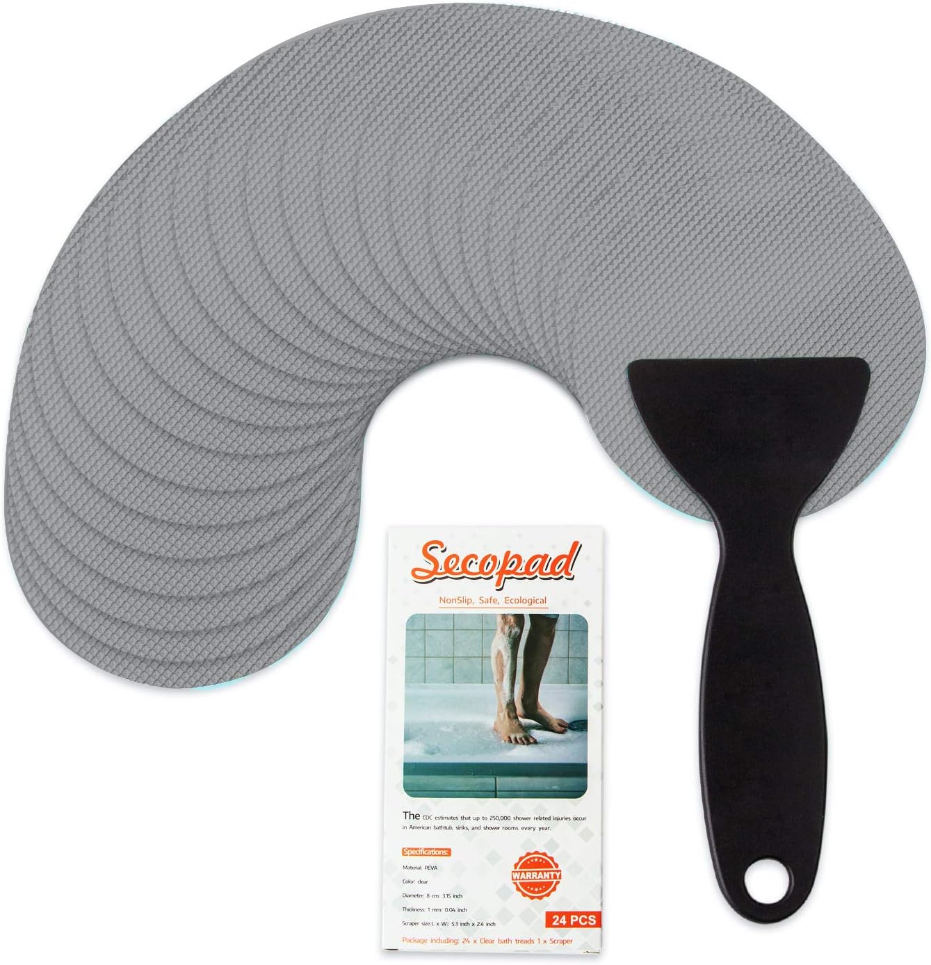 Secopad Non-Slip Bathtub Stickers 24PCS Gray