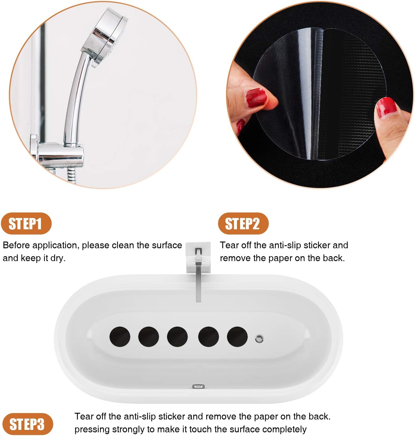 Non-Slip Bathtub Stickers with Silicone Scraper 24pcs Black