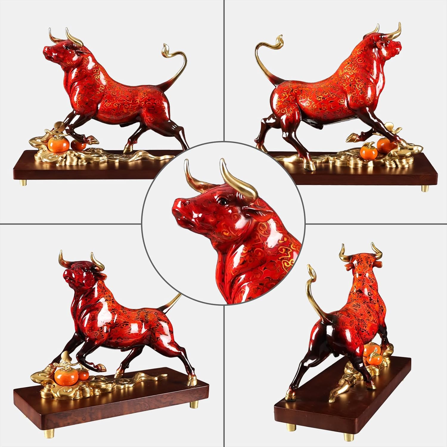 Brass Charging Bull Statue - Red Gold Home Decor Sculpture