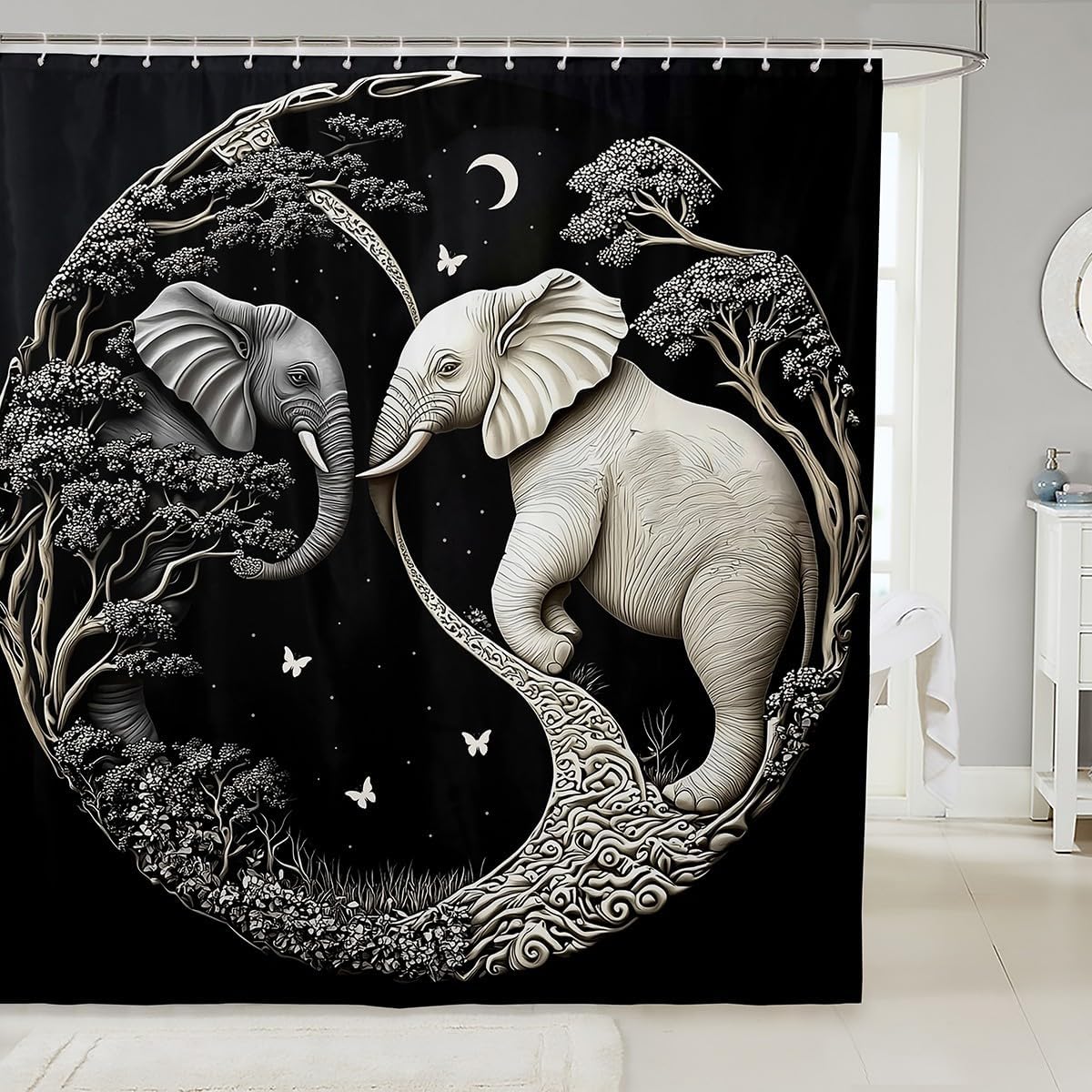Erosebridal Elephant Shower Curtain Set 72x72 with Hooks