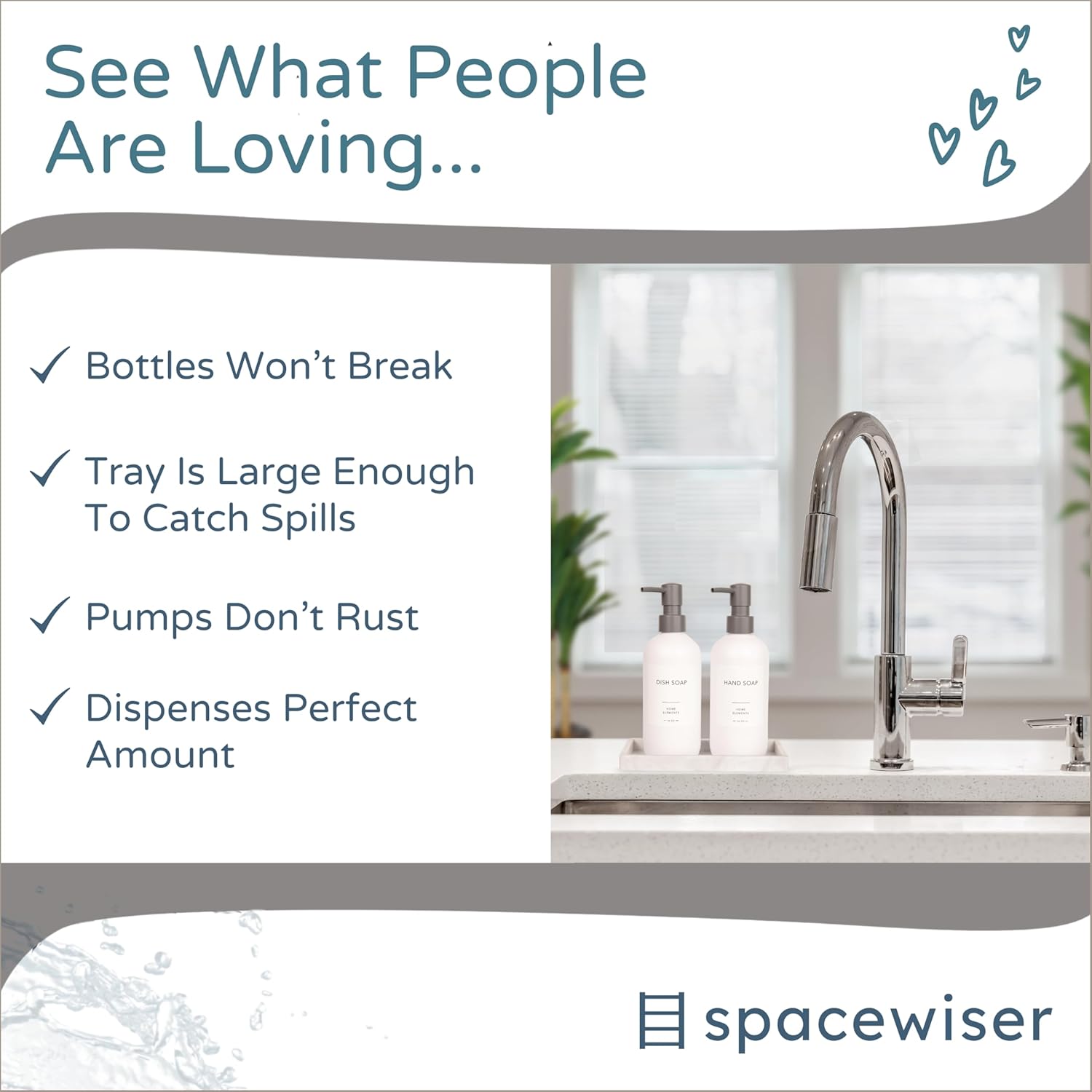 Spacewiser Shatter-Free Soap Dispenser Set with Pump and Tray
