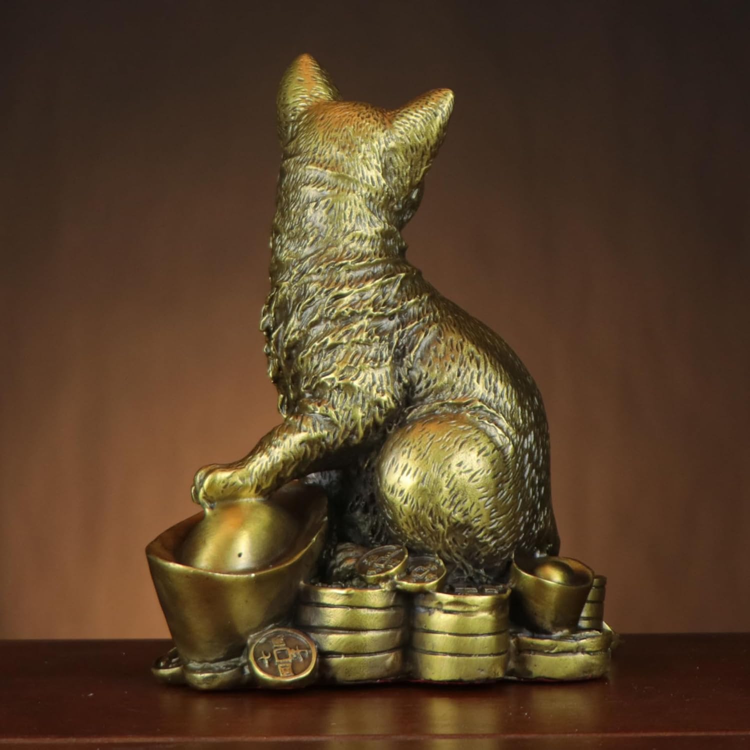 Usoway Copper Cat Figurine for Home Office Decor