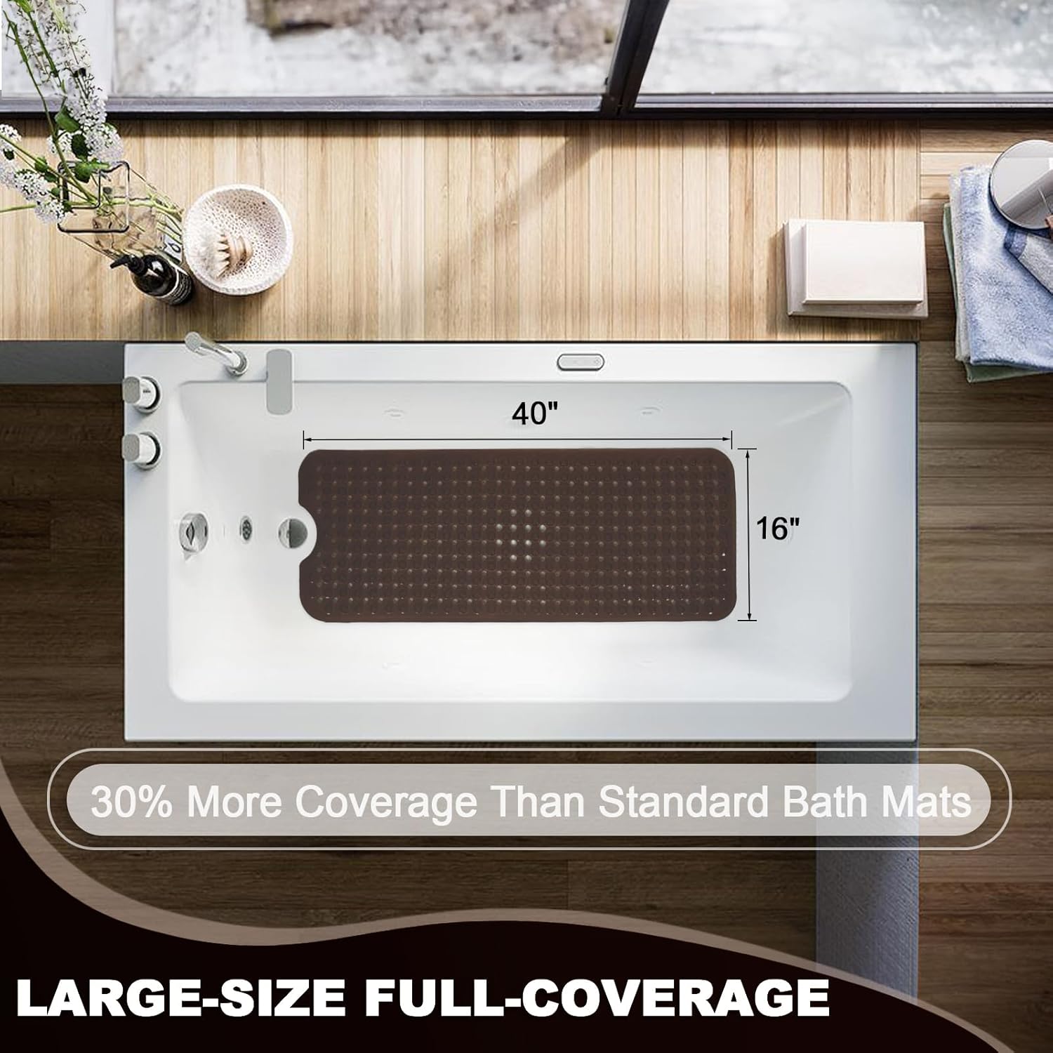 Linoows Extra Large Bathtub Mat with Suction Cups and Drain Holes