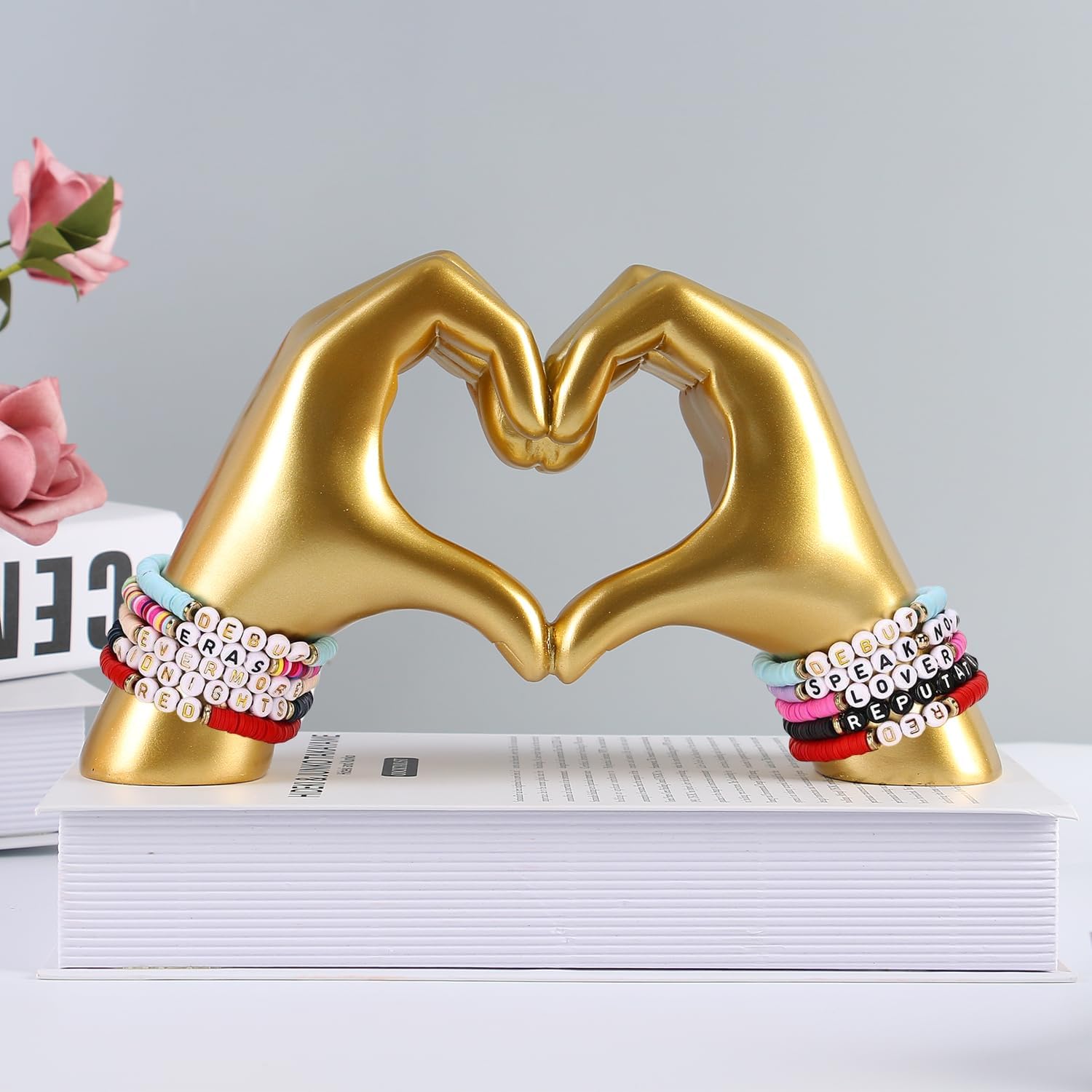 Heart Hand Sculpture - Gold Big Hands Decor Statue