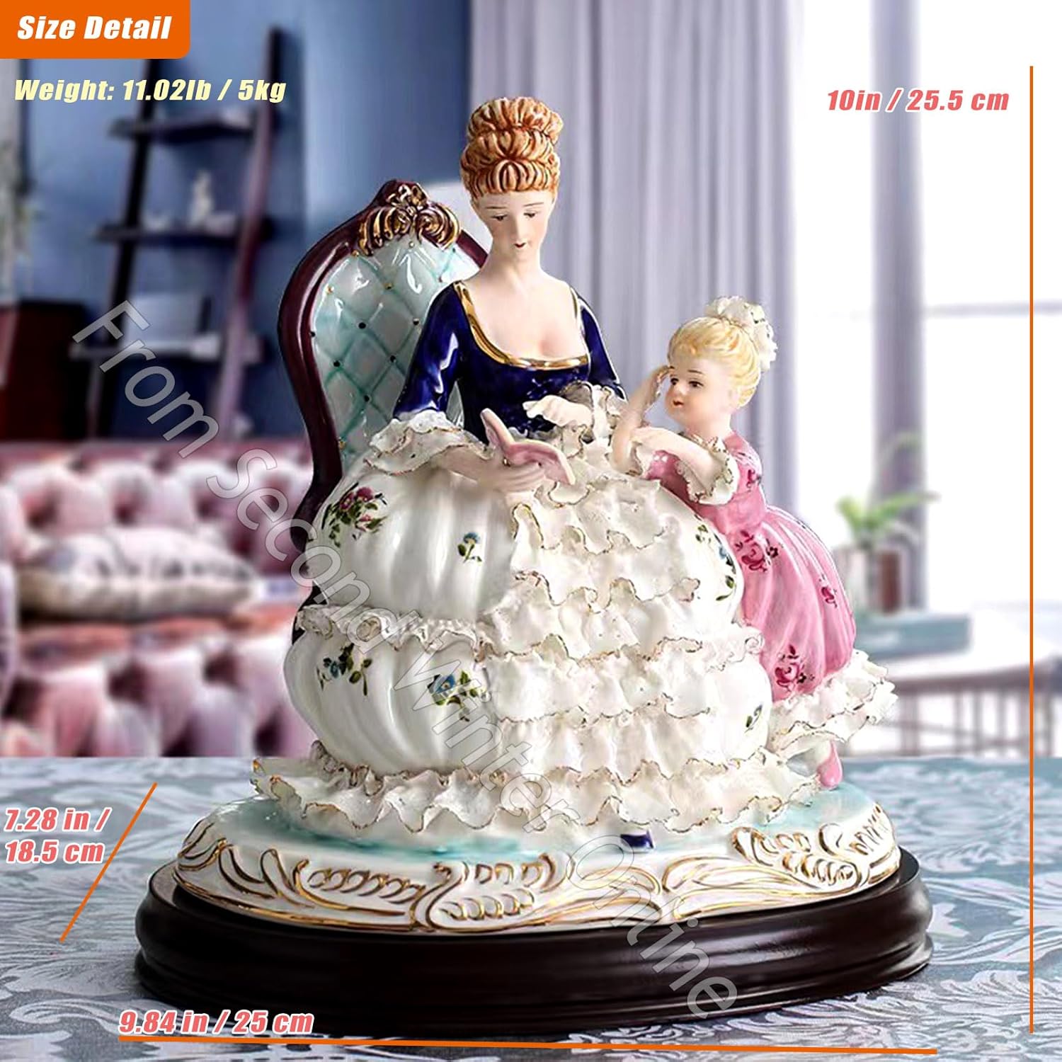 Ceramic Mother Daughter Reading Girl Statue Desktop Decor