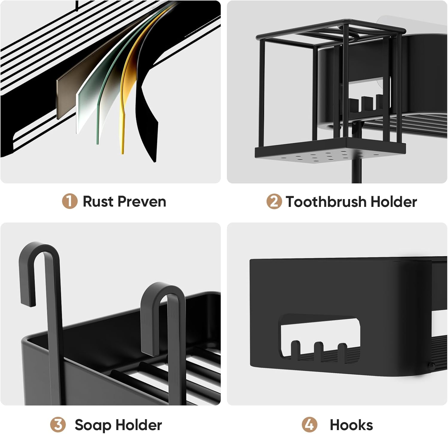 Necvha 4 Pack Adhesive Shower Caddies No Drilling