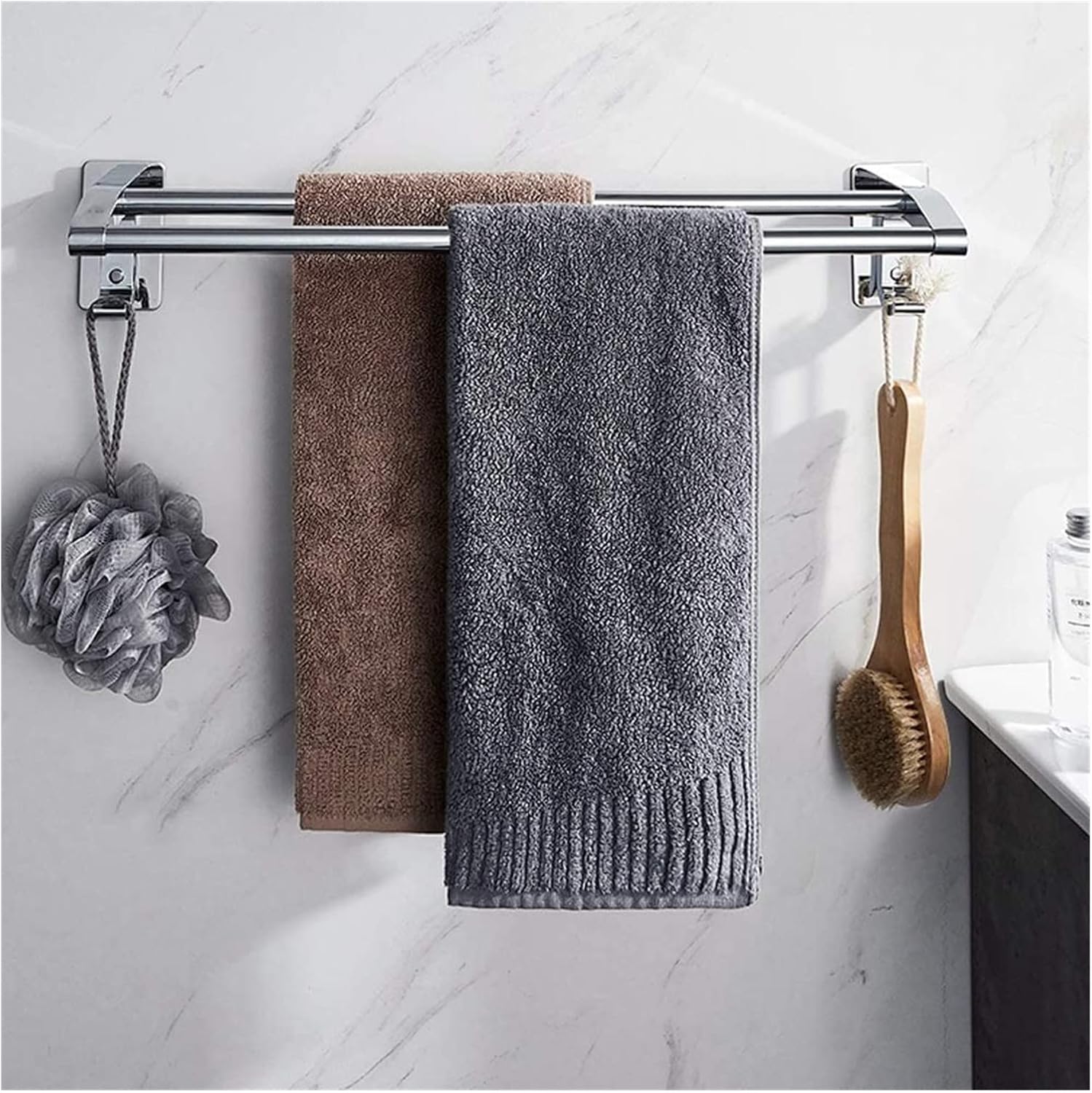 ALDEPO Wall Mounted Towel Rack with 2 Hooks 82Cm