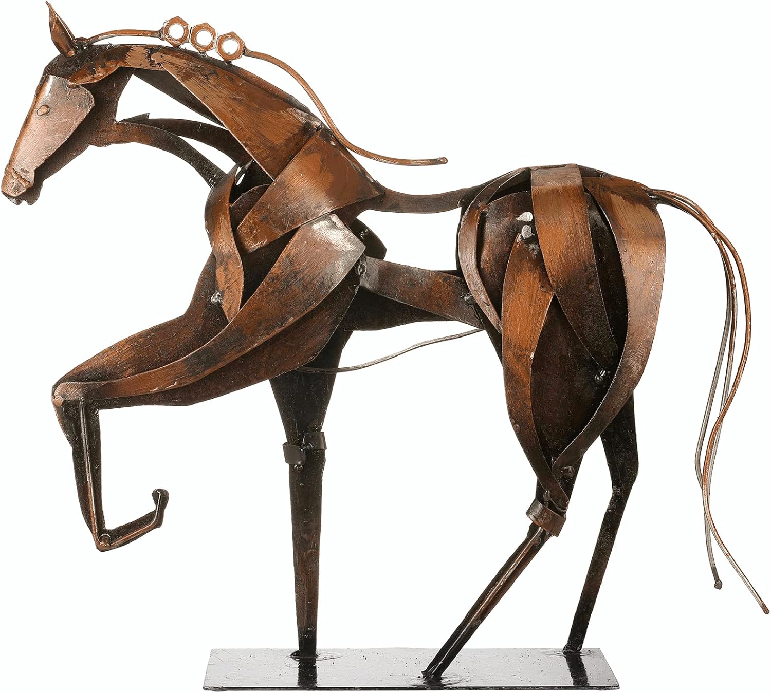 SunBlogs Art Metal Horse Statue Decor Brown