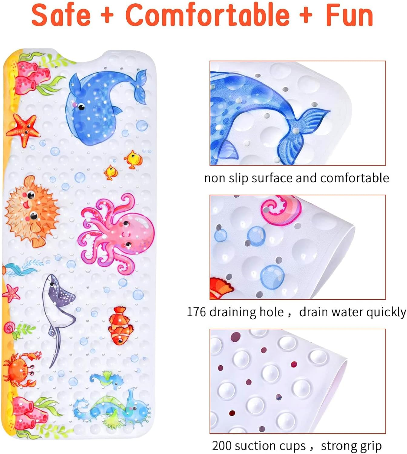 Secopad Kids Bath Mat Non Slip Pink Octopus 40x16
