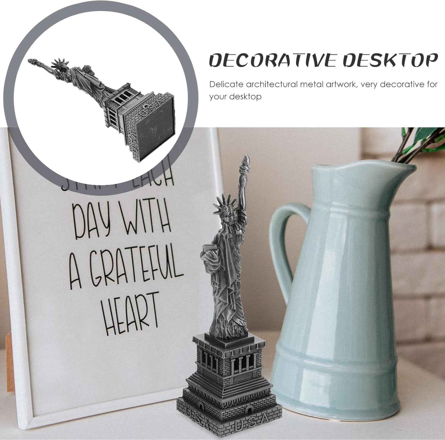 Gray Metal Statue Figurine New York City Landmark Decor
