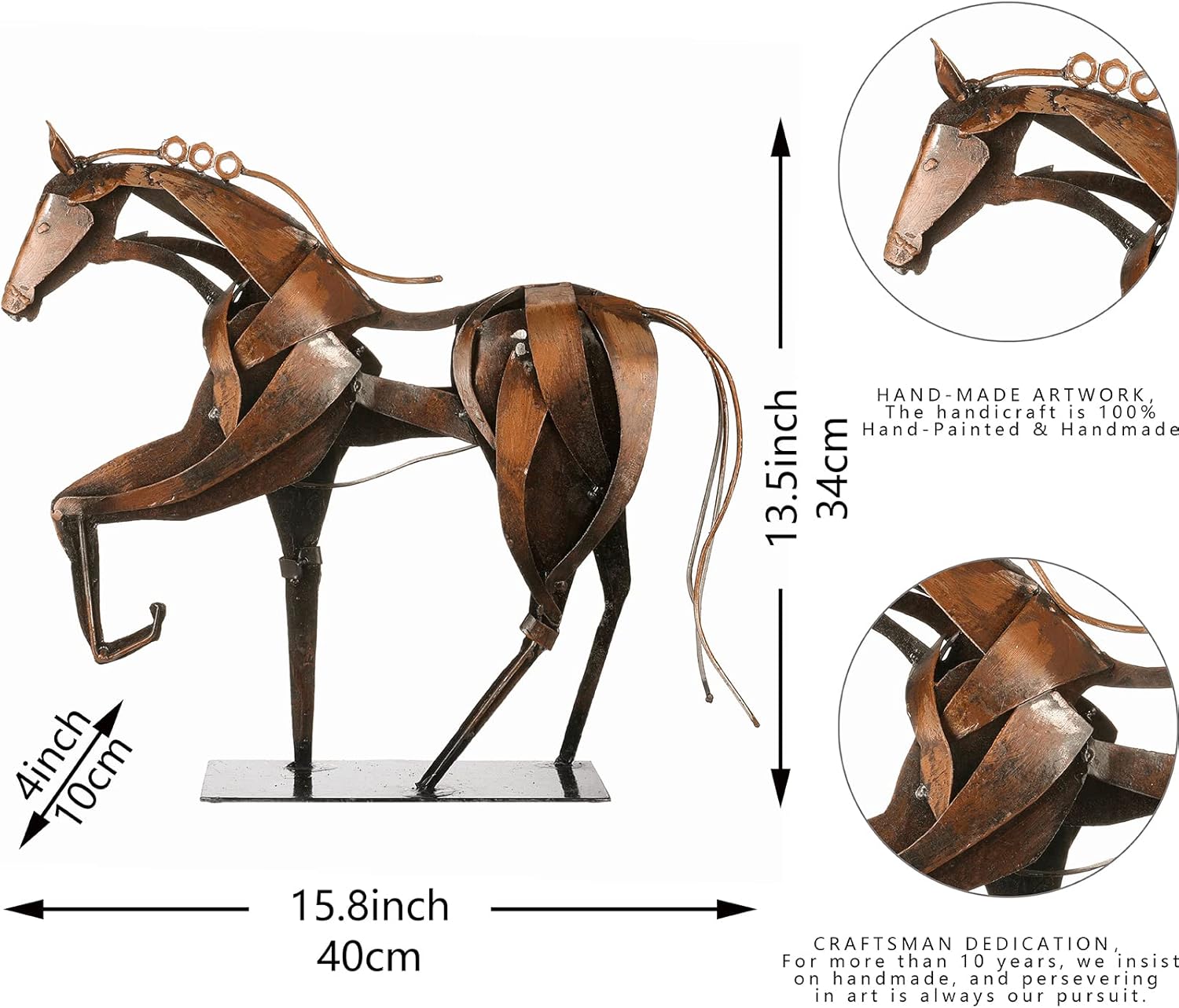 SunBlogs Art Metal Horse Statue Decor Brown