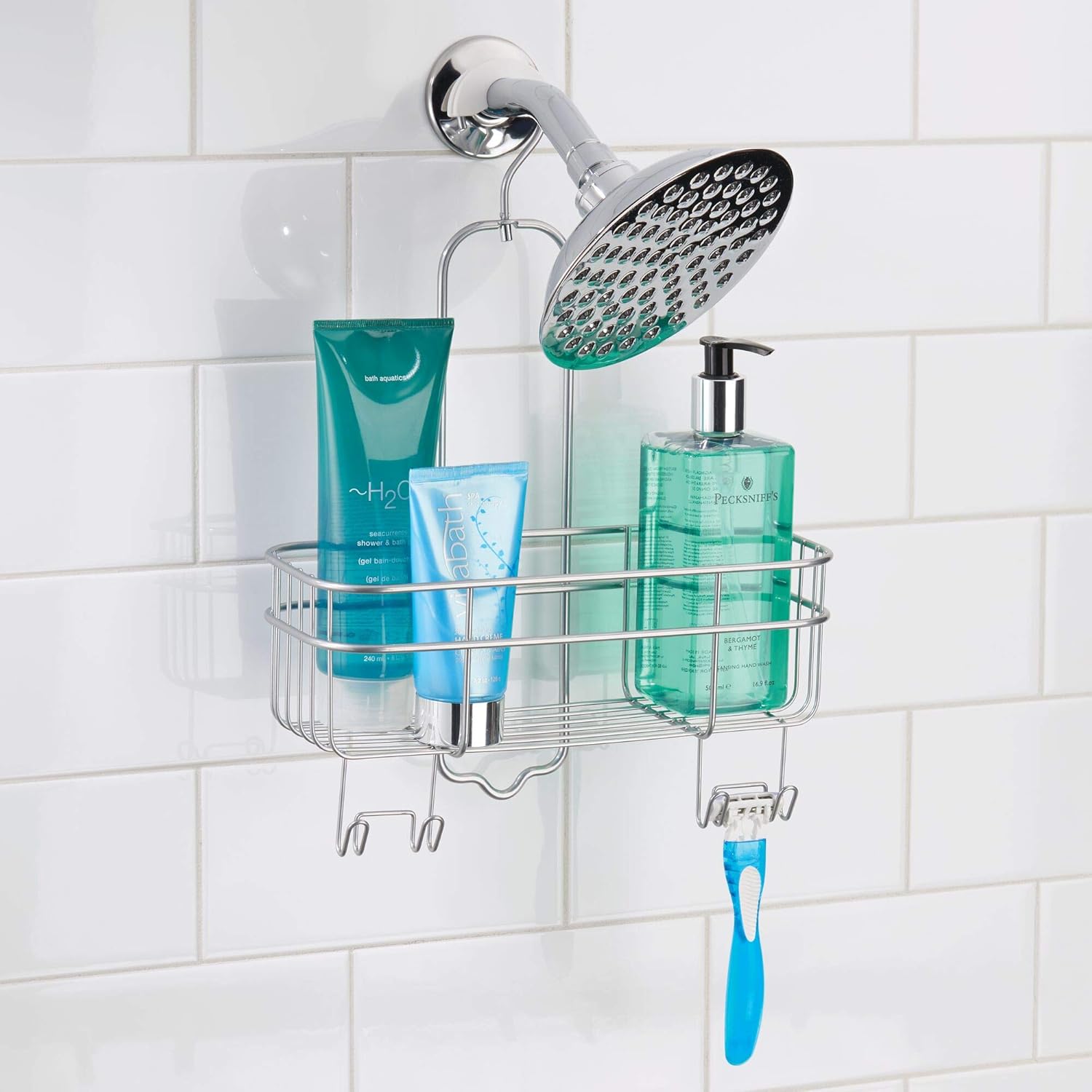 iDesign Euro Metal Hanging Shower Caddy with Swivel Hook Silver