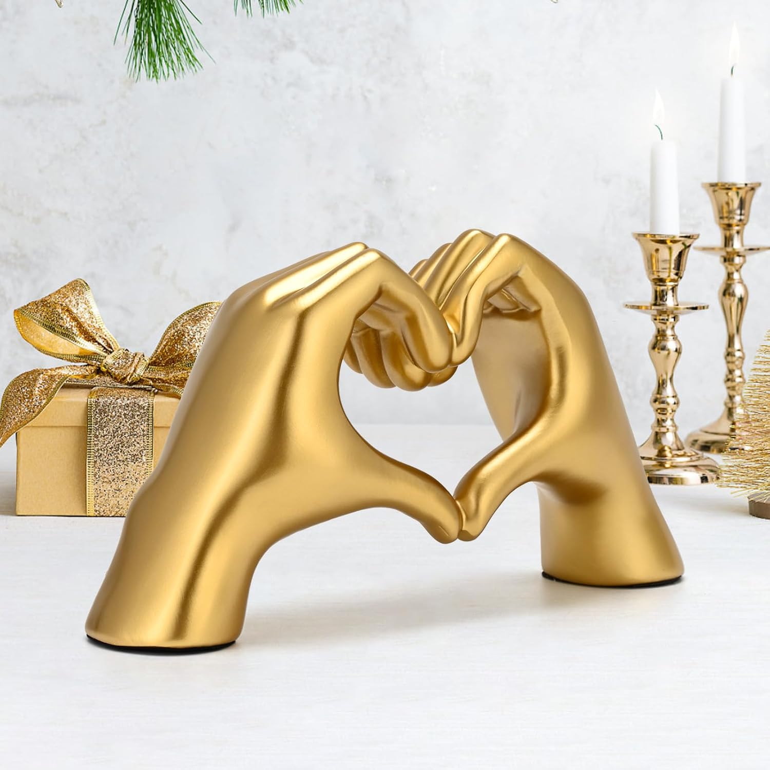Heart Hands Sculpture Gold Resin Home Decor 1