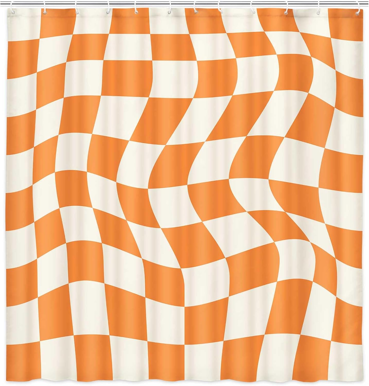 Boho Beige Checkerboard Shower Curtain with 12 Hooks 72x72in