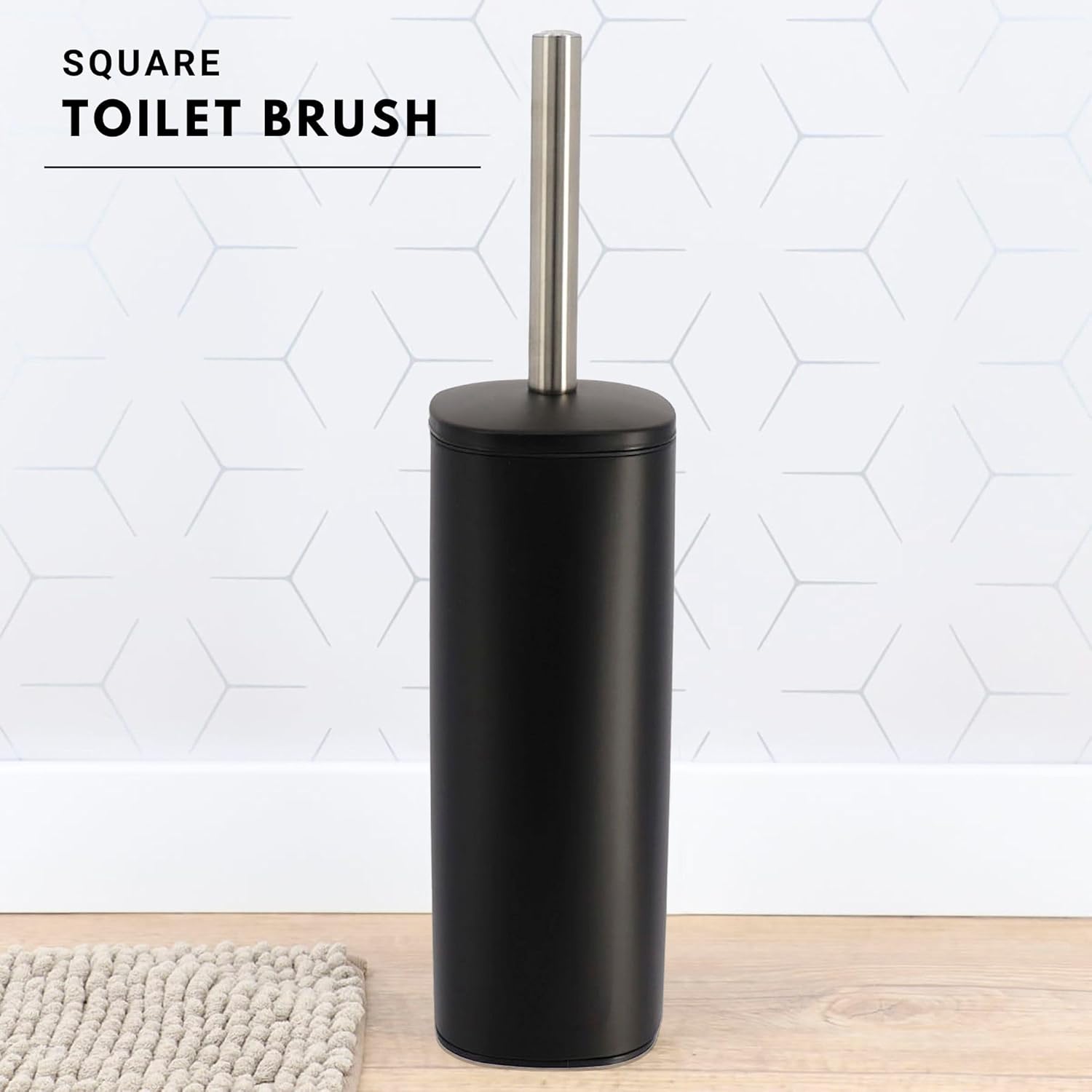 EVIDECO Square Metal Toilet Brush with Holder - Black