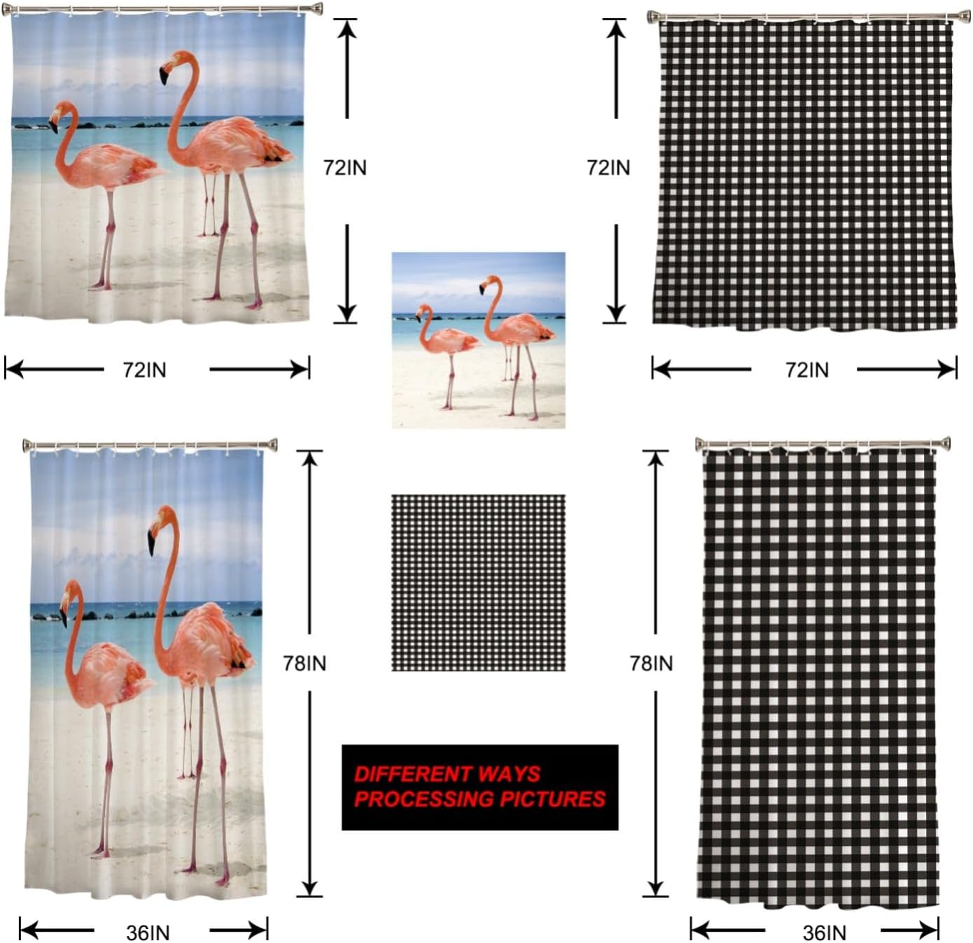 CosyBright Shower Curtain Set with Hooks 72x72 Inch Black Buffalo Plaid Easter Rabbits