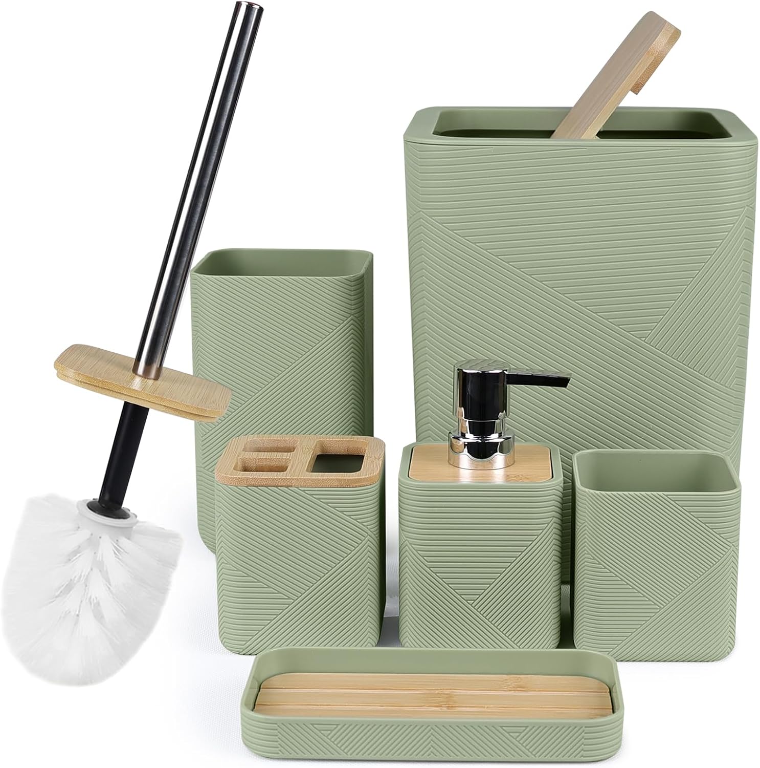 CERBIOR 6-Piece Bathroom Accessory Set Green Bamboo Style