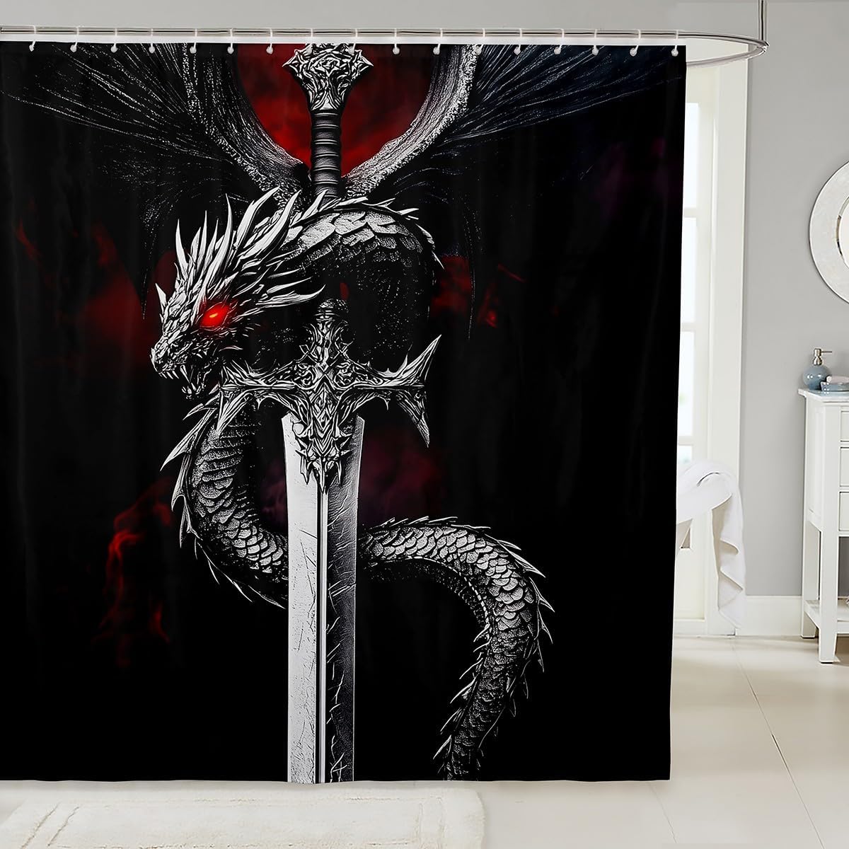 Erosebridal Black Dragon Bath Curtain Set