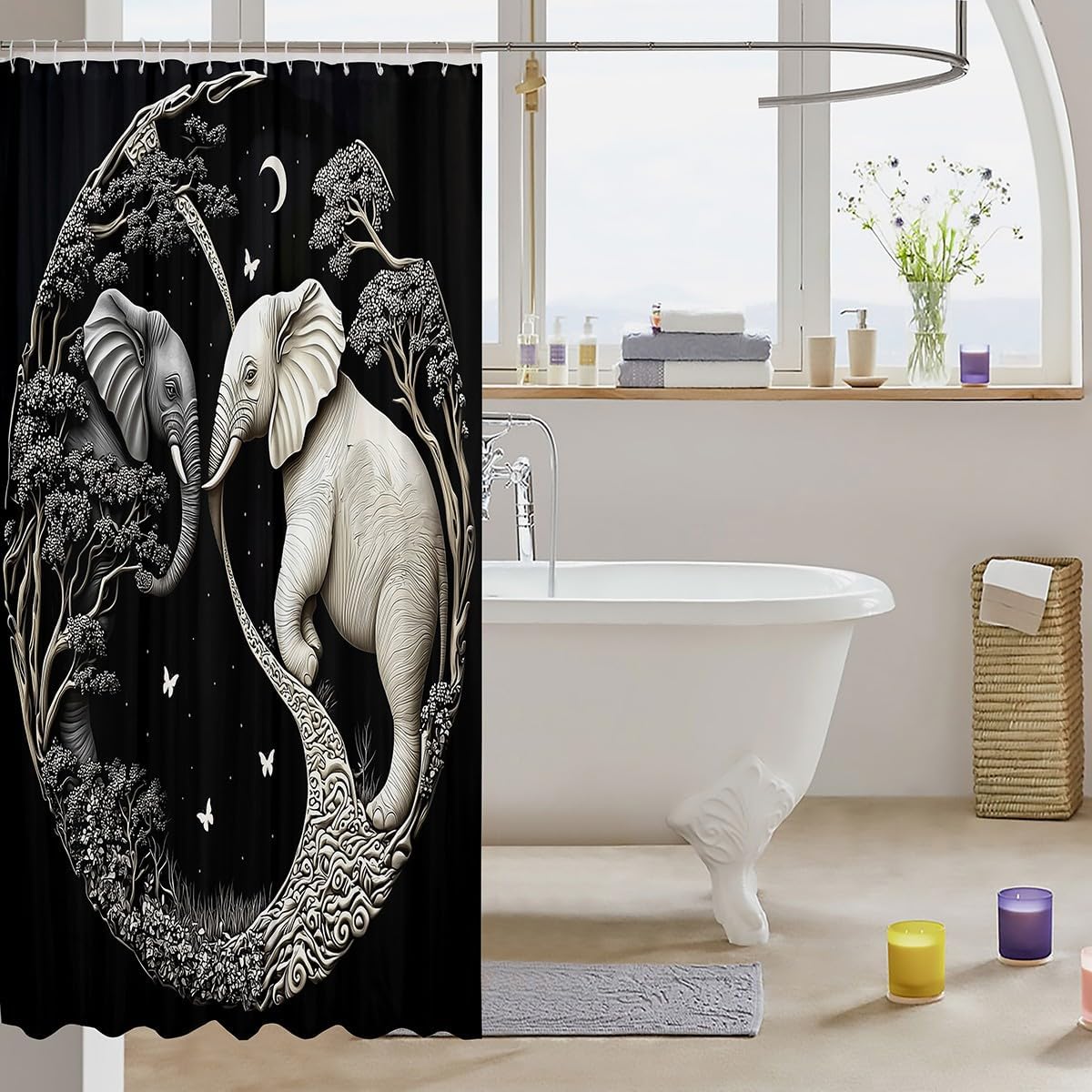 Erosebridal Elephant Shower Curtain Set 72x72 with Hooks