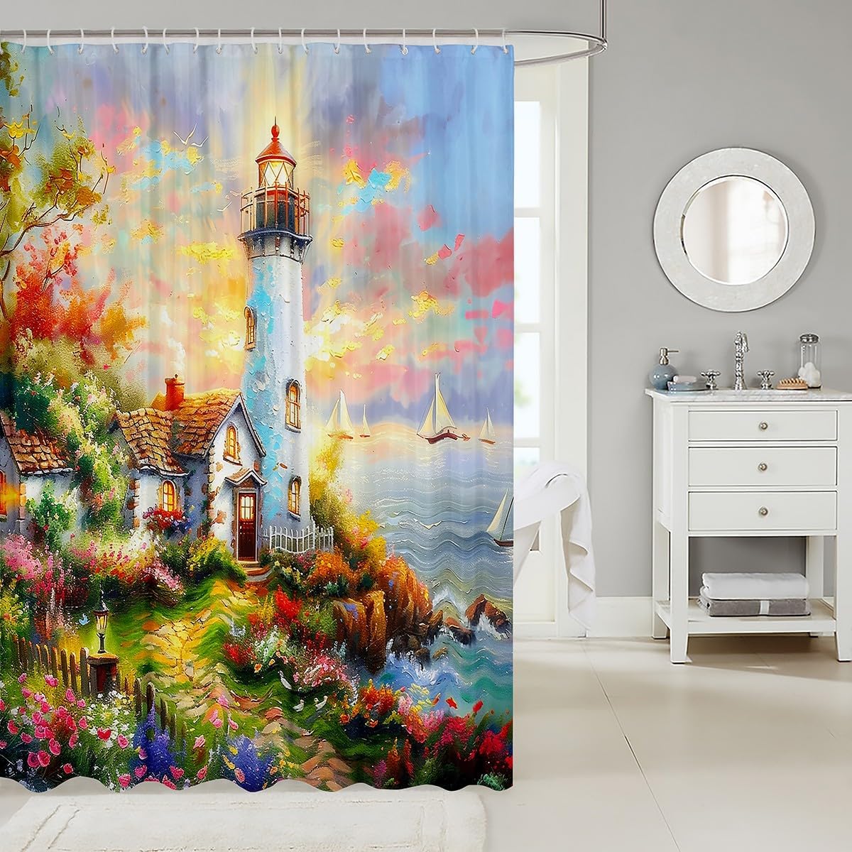 Erosebridal Lighthouse Shower Curtain Set