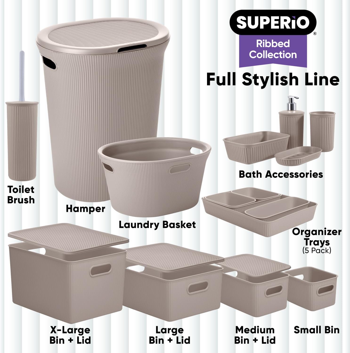 Superio Decorative Toilet Brush Set Taupe 2 Pack