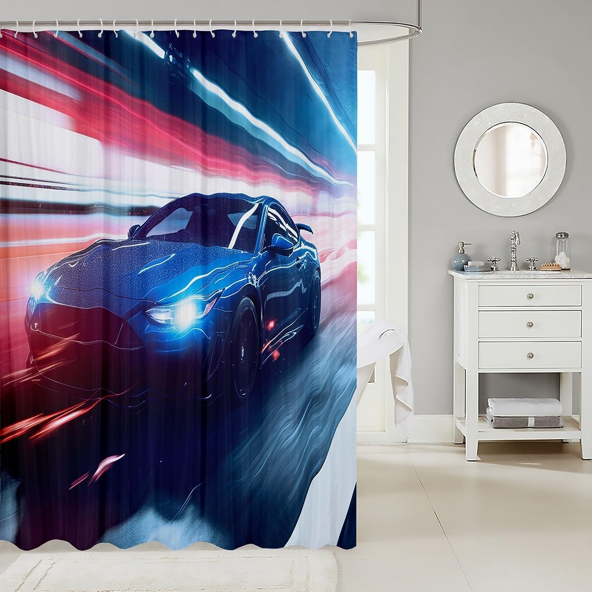 Erosebridal Racing Car Waterproof Shower Curtain Set