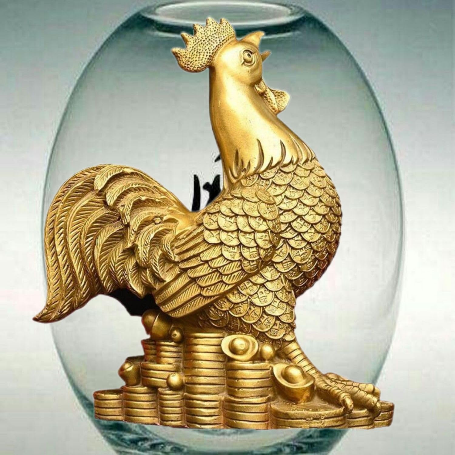 Ecqizer Feng Shui Chinese Golden Chicken Statue