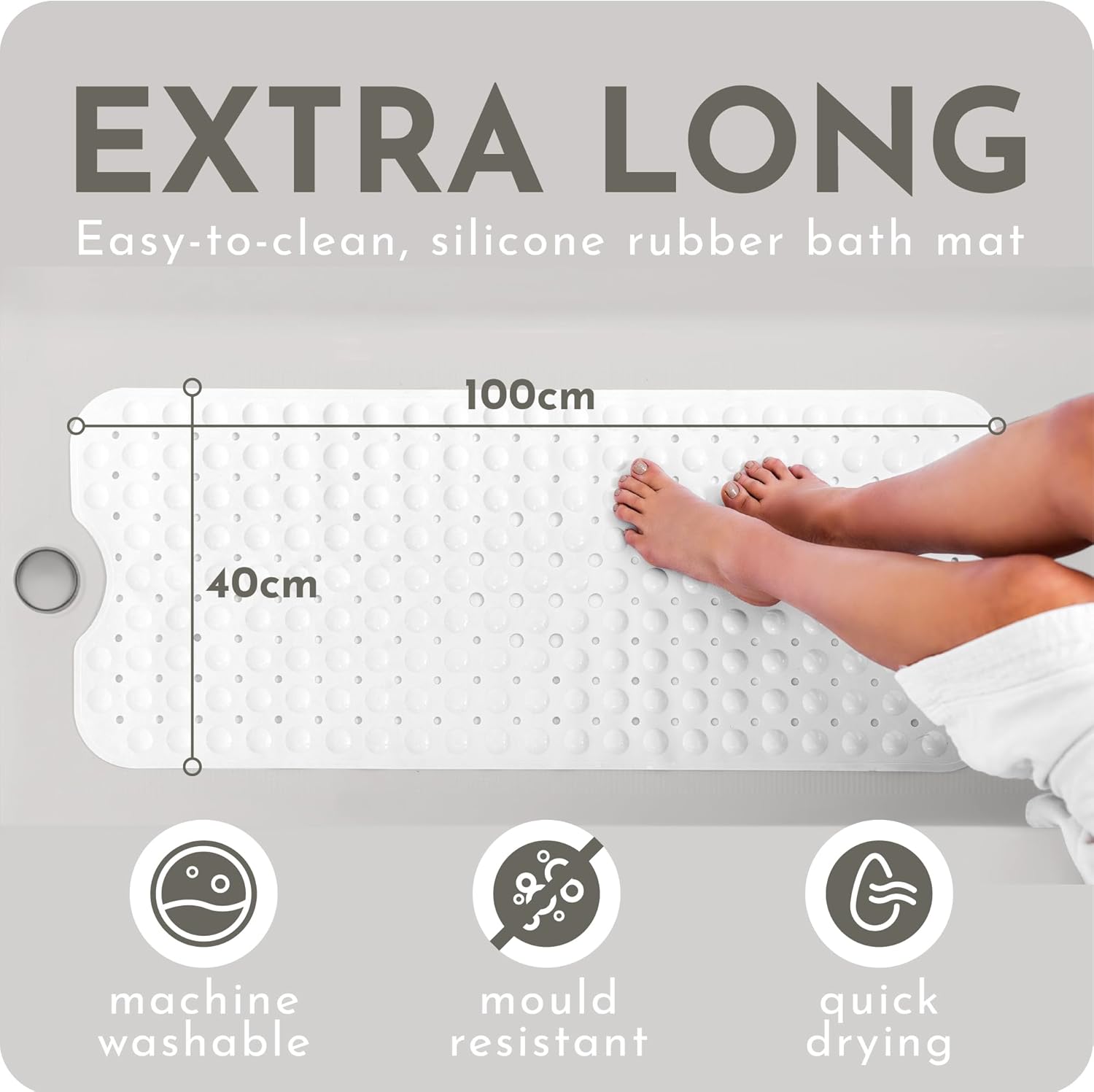 AH Artisan Home White Bath Mat 100x40cm Non Slip