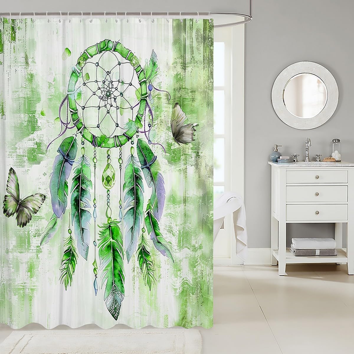 Erosebridal Green Dream Catcher Shower Curtain Set