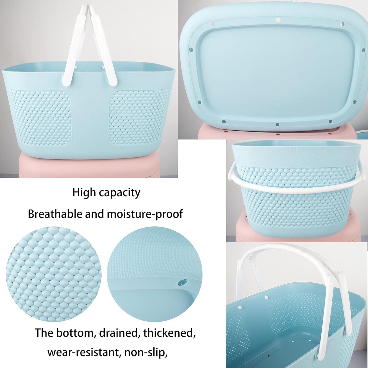 Shower Caddy Basket - Large Capacity Thick Plastic Organizer with Handles Drainage Toiletry Bag