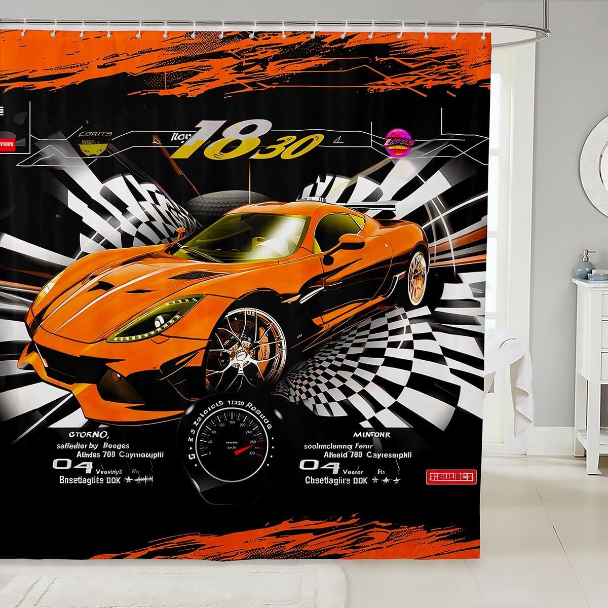 Feelyou Race Car Bath Curtain Set 72x72
