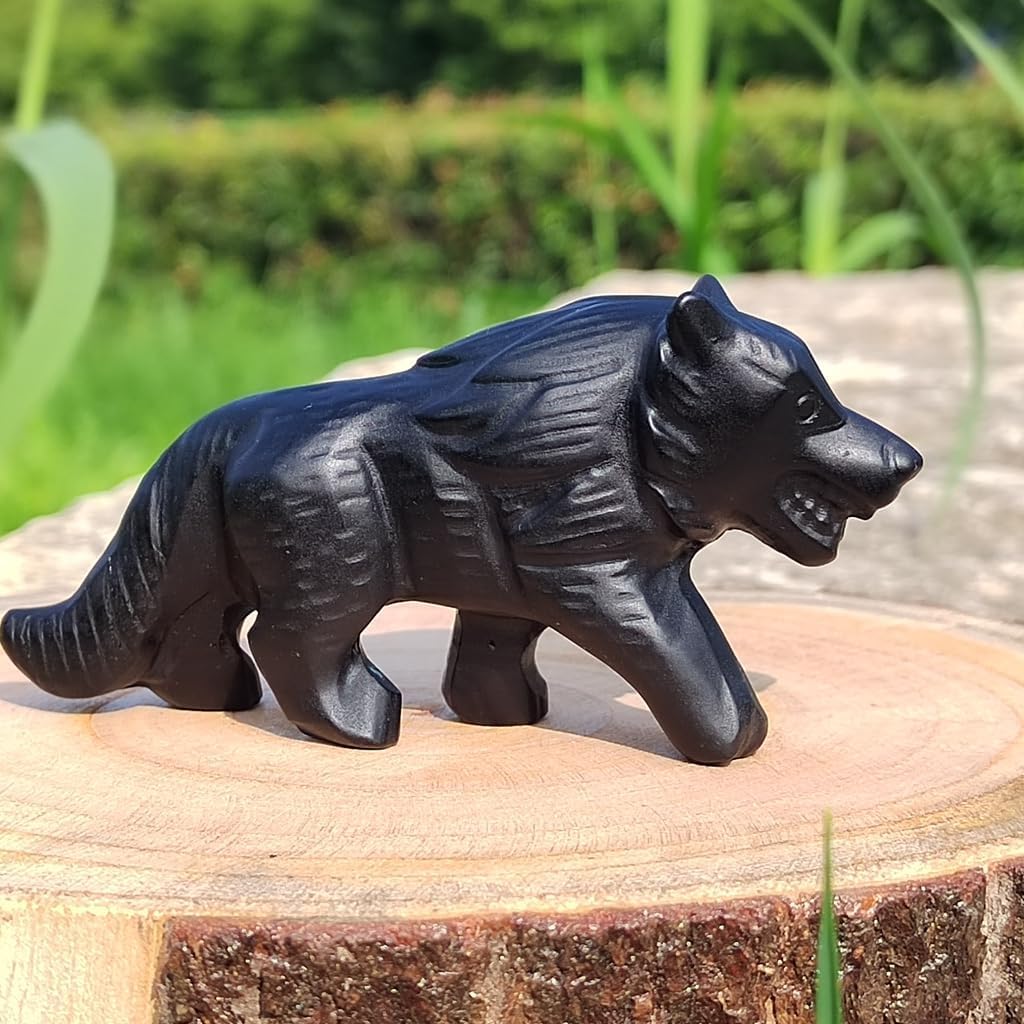 Obsidian Wolf Skull Crystal Figurine Decor