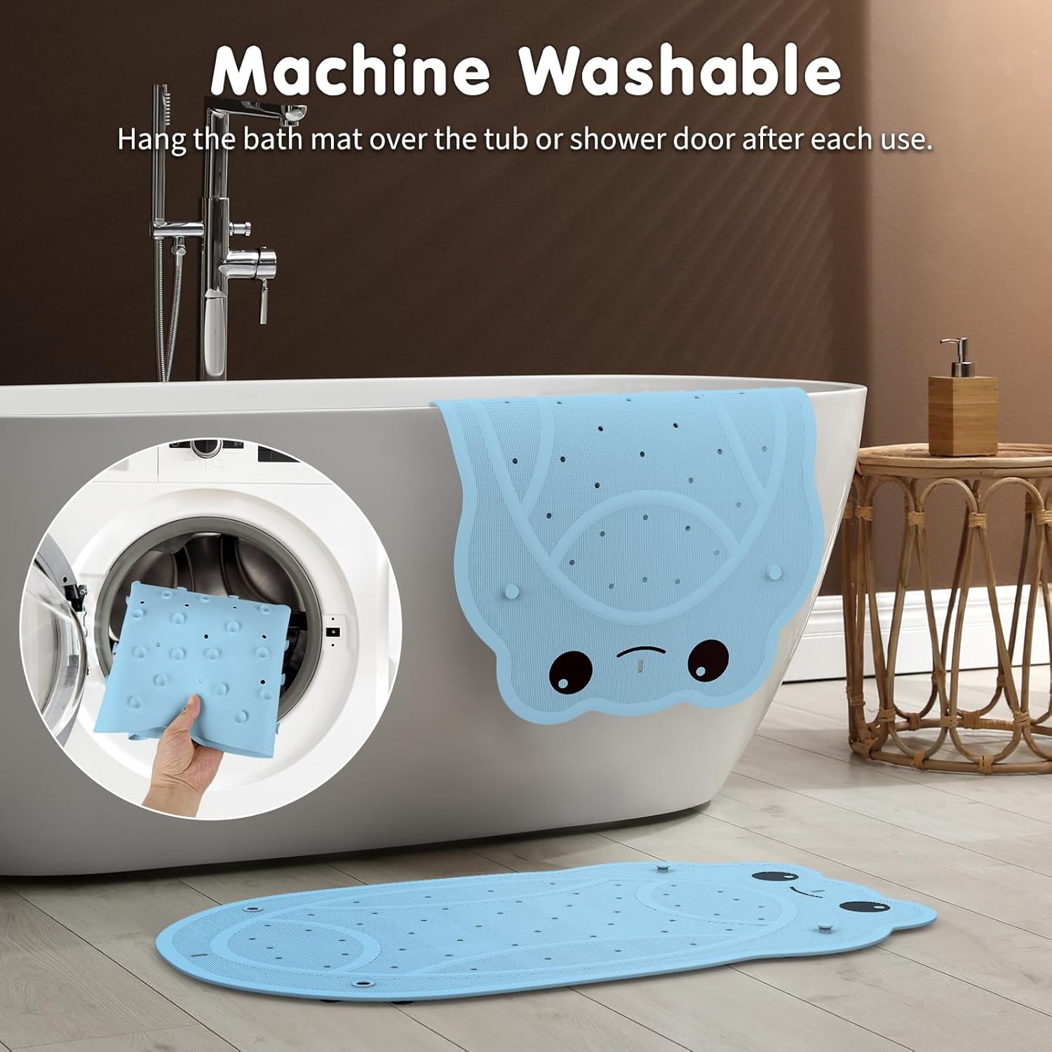 JOYCANO Bathtub Mat Non-Slip with Frog Pattern Blue