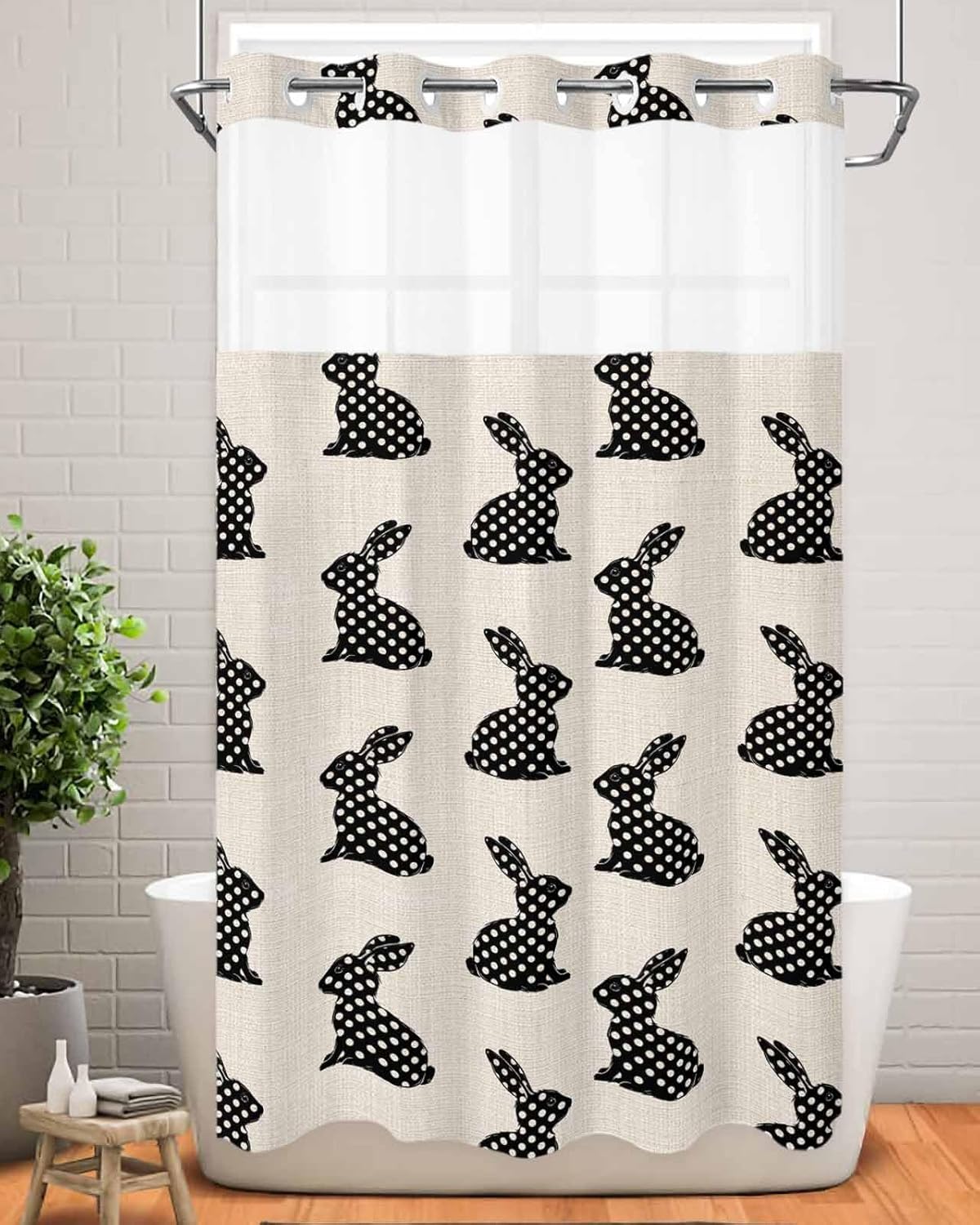 Anzona No Hook Easter Rabbit Shower Curtain Set