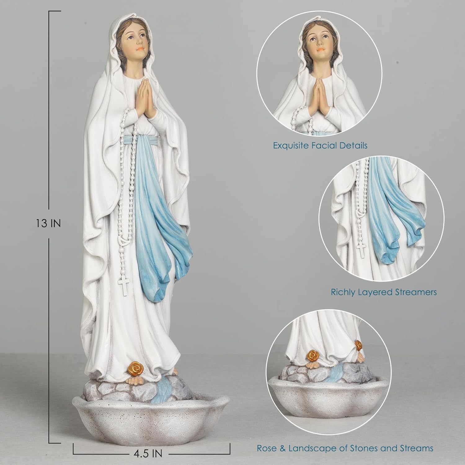 Grace4Joy Our Lady of Lourdes Statue 13 Inches