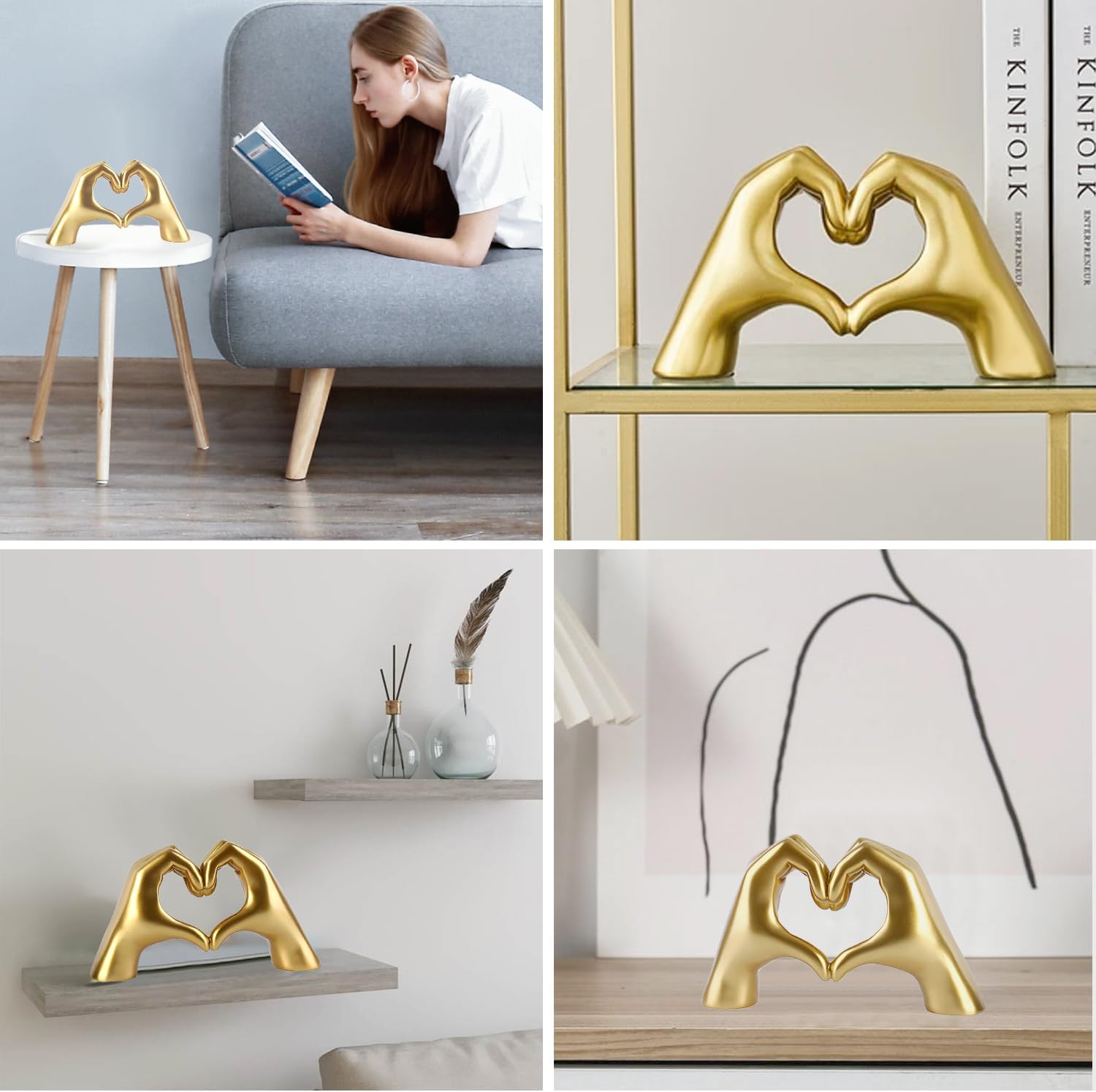 Heart Hand Sculpture - Gold Big Hands Decor Statue