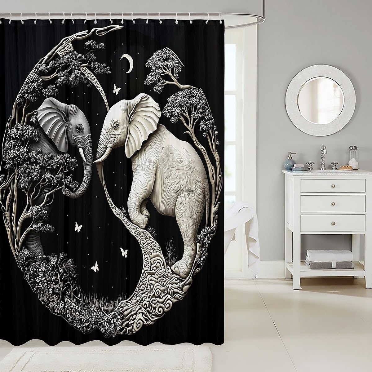 Erosebridal Elephant Shower Curtain Set 72x72 with Hooks