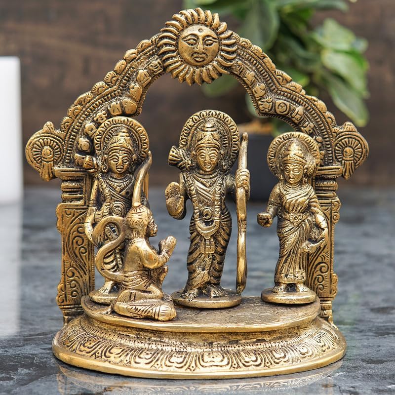 Statuestudio Brass Ram Sita Laxman Hanuman Idol Set - Antique Finish 7 Inch