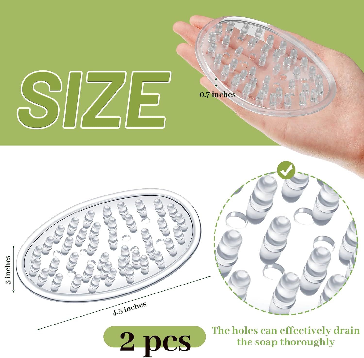 Yoande Clear 2Pc Plastic Soap Dish with Drain Holes