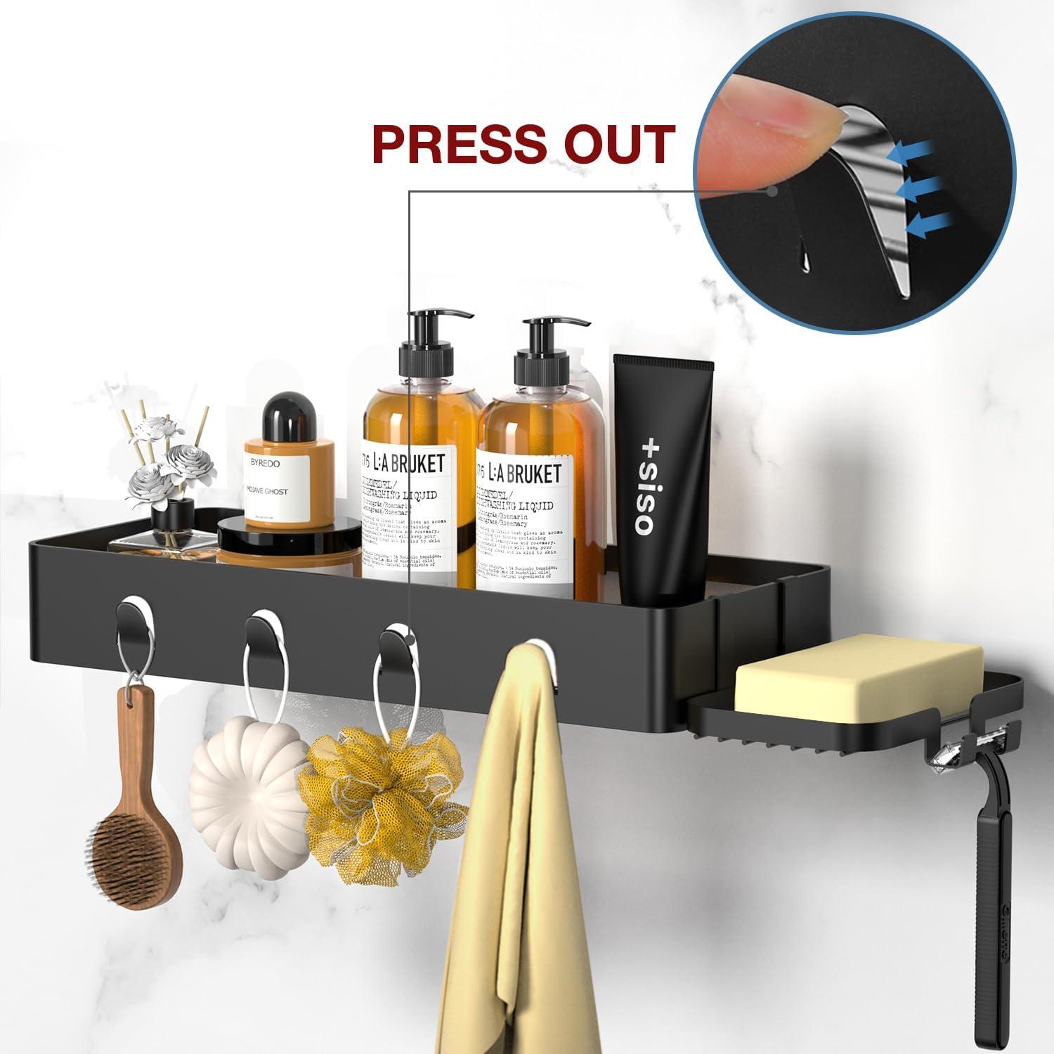 DAOYA Black Waterproof Shower Caddy with Hooks