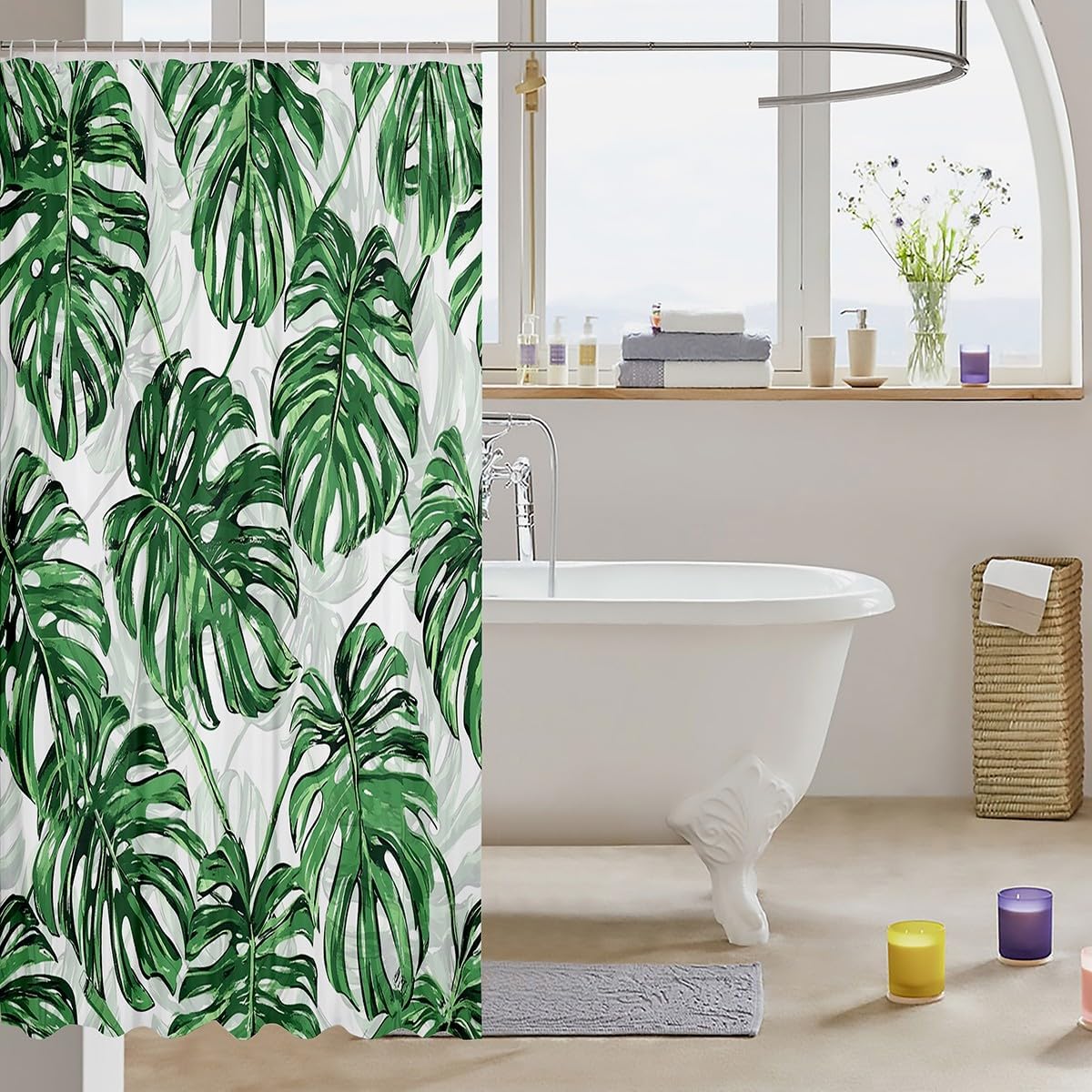 Erosebridal Tropical Hawaii Plants Bath Curtain Set
