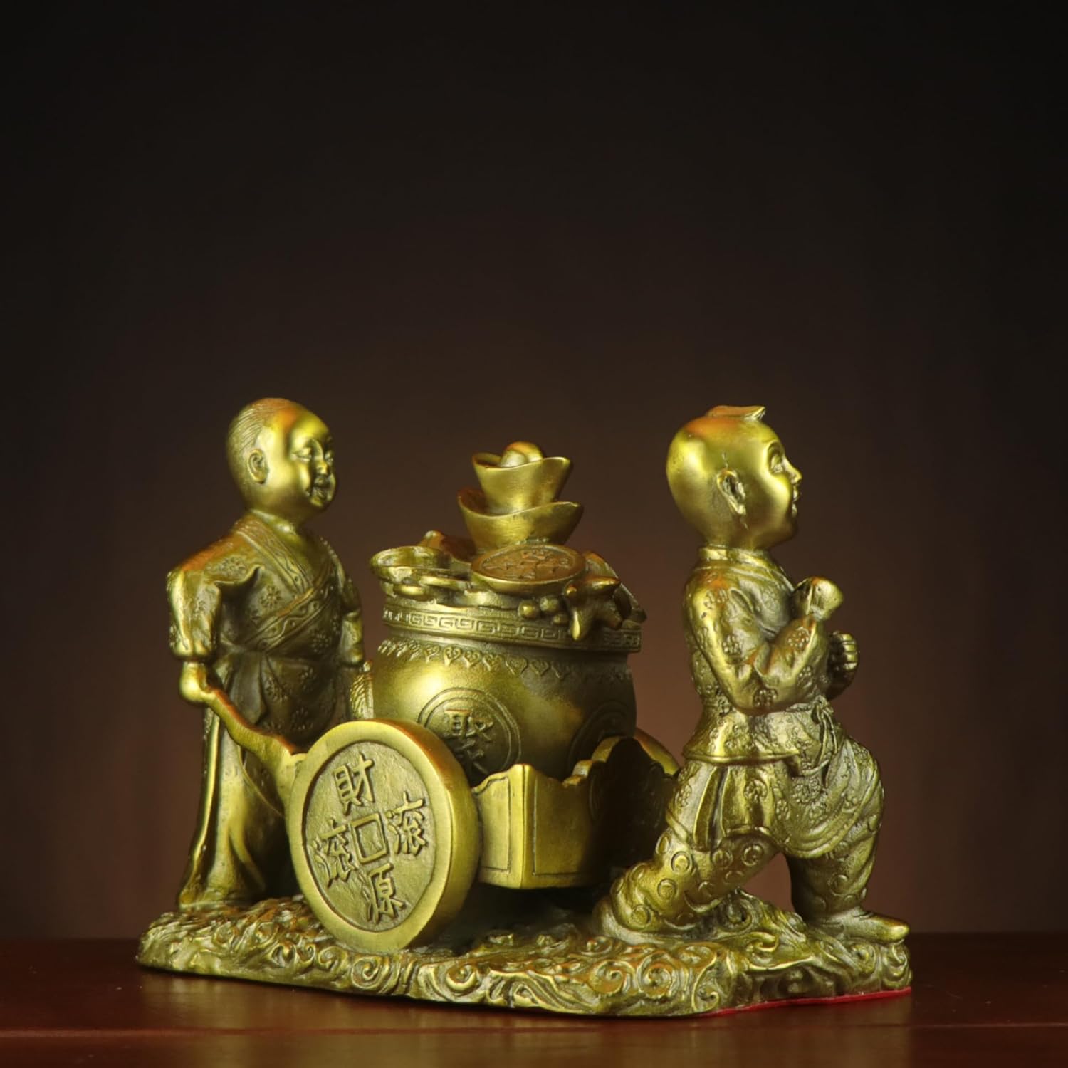 Usoway Full Copper Wealth Child Statue for Good Luck