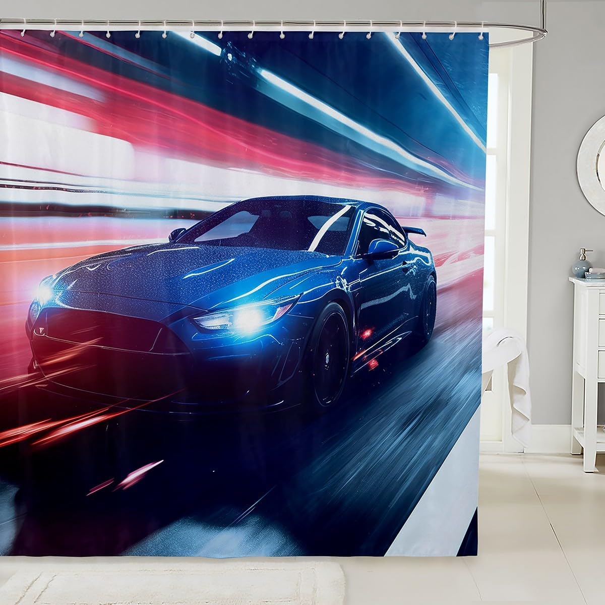 Erosebridal Racing Car Waterproof Shower Curtain Set