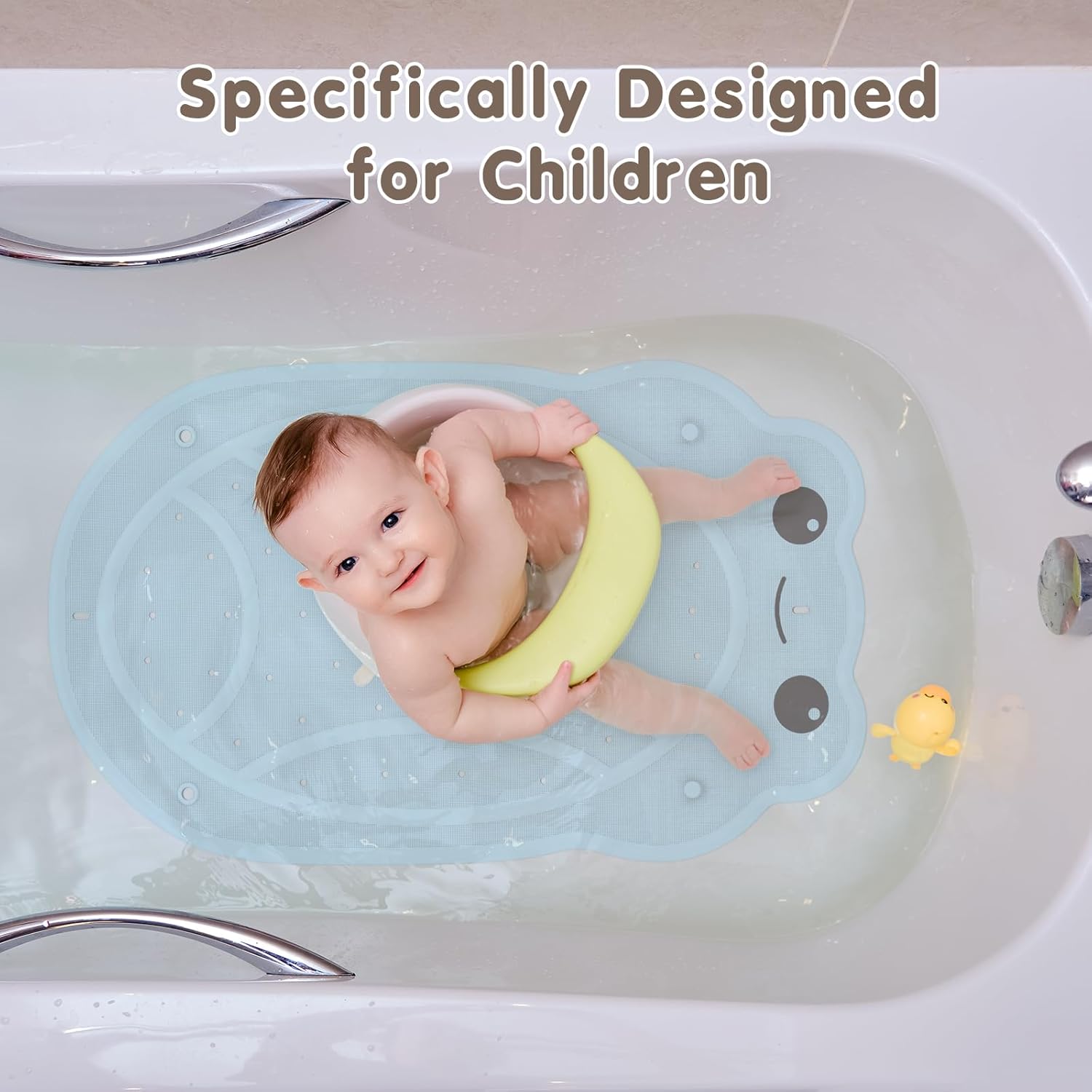 JOYCANO Bathtub Mat Non-Slip with Frog Pattern Blue