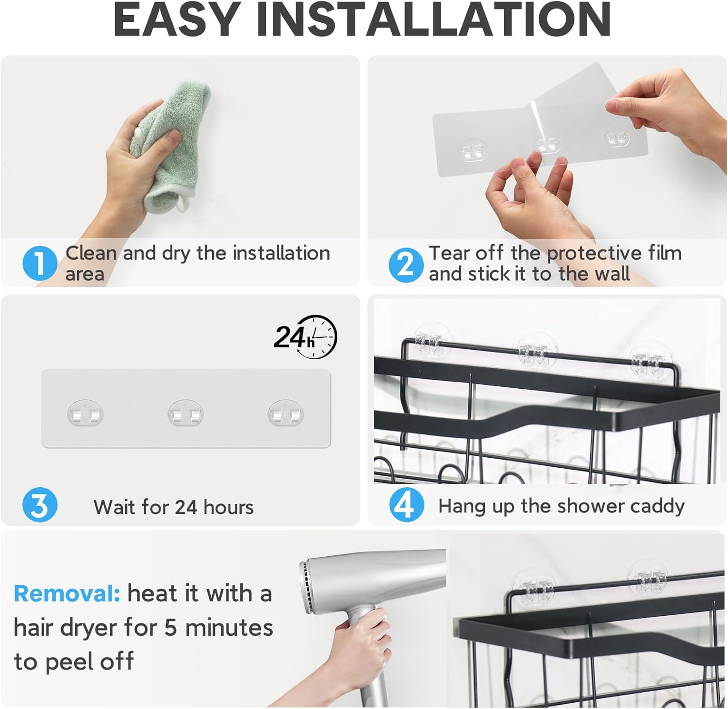 Lsnisni 3 Pack Waterproof Adhesive Strips for Shower Caddy
